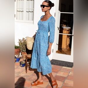 Emerson Fry Lucy Meadow Dress Painterly Dots Blue Organic L